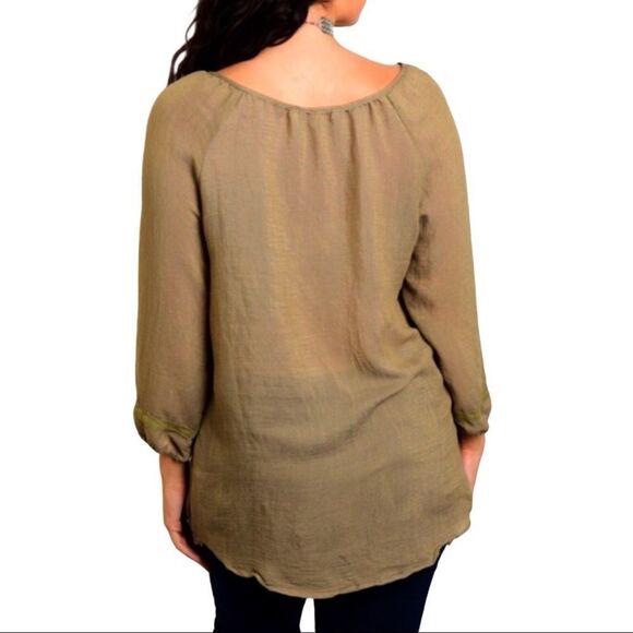 Boho Tassel Tie Neck 3/4” Sleeve Crochet Panel Casual Tunic Top NEW - Picture 4 of 4